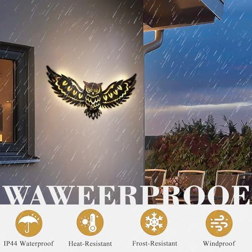 Solar Outdoor Wall Decor Lights Owl Hanging Wall Light Outdoor Metal Solar Garden Lights Porch Patio Yard Decorative Large 23.62inch Warm White - Image 4