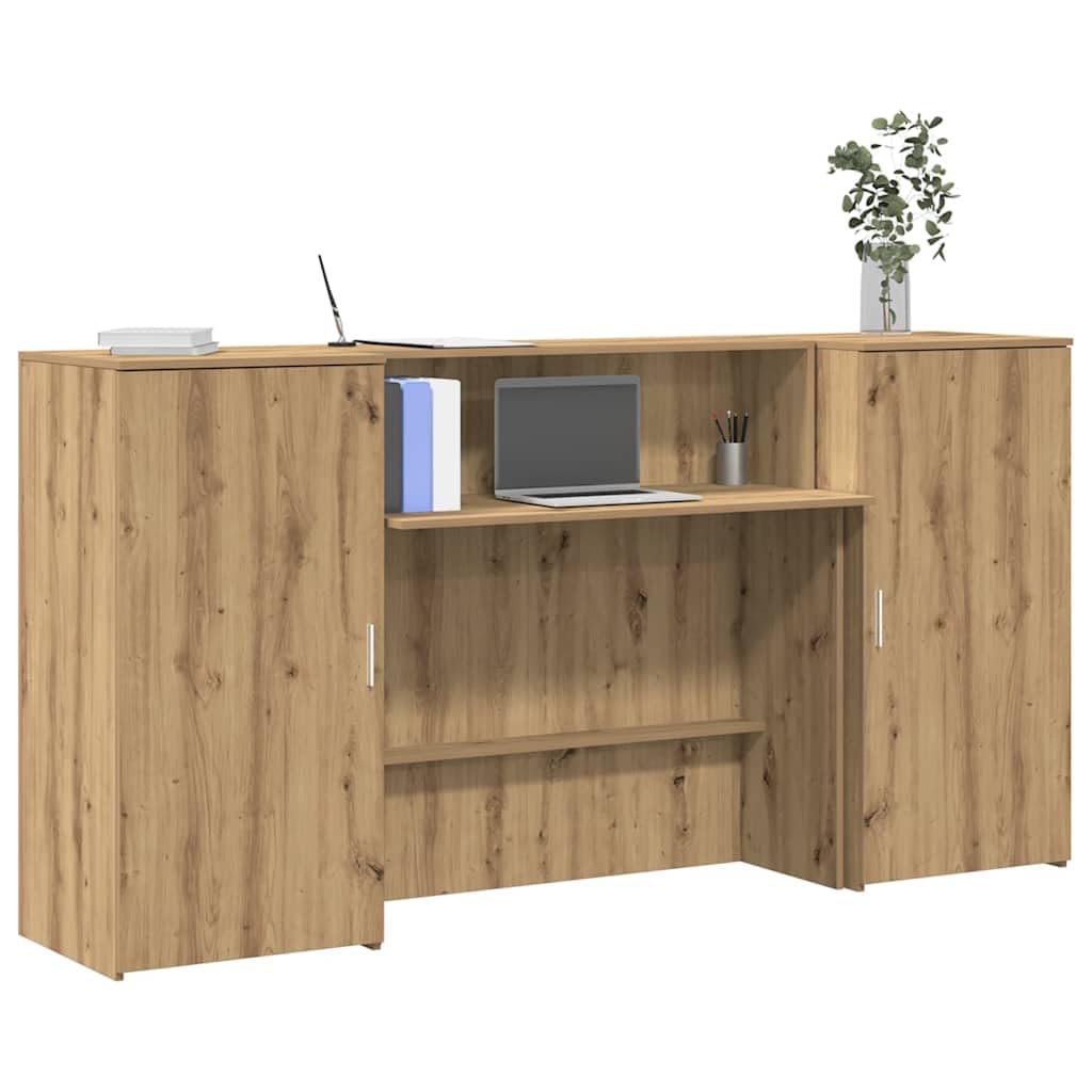 Bancone in legno di rovere Artisan, 200 x 50 x 103,5 cm, con bancone e vano portaoggetti, versatile per ufficio, casa, studio, mobili per ufficio, postazione di lavoro, segretario