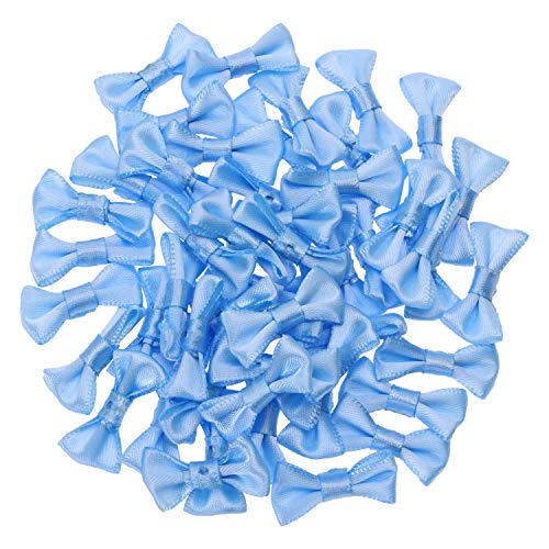 Shapenty Mini Satin Ribbon Bows Flowers Boutique for Sewing Scrapbook Baby Shower Wedding Christmas Gift Girls Dress Hair Accessories Crafting, 50PCS (Light Blue, 3 x 1.5cm)