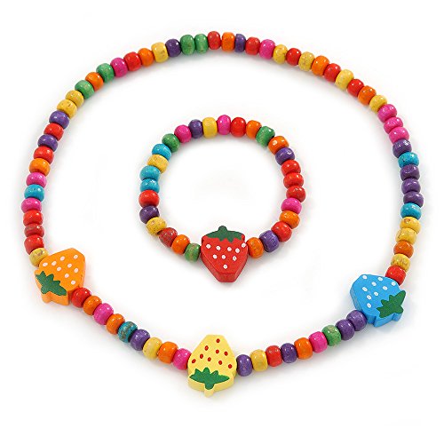 Collar de madera para niños flexible que no causa alergias con pulsera elástica 1