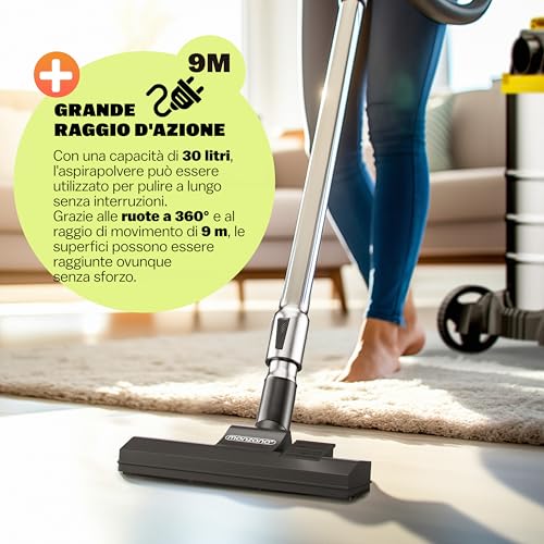 Monzana® Aspirapolvere Liquidi Solidi 30L 2200W Presa Certificata GS Raggio 9m Aspiratore Secco Umido Industriale Acciaio Inox con Funzione di Soffiaggio - 8