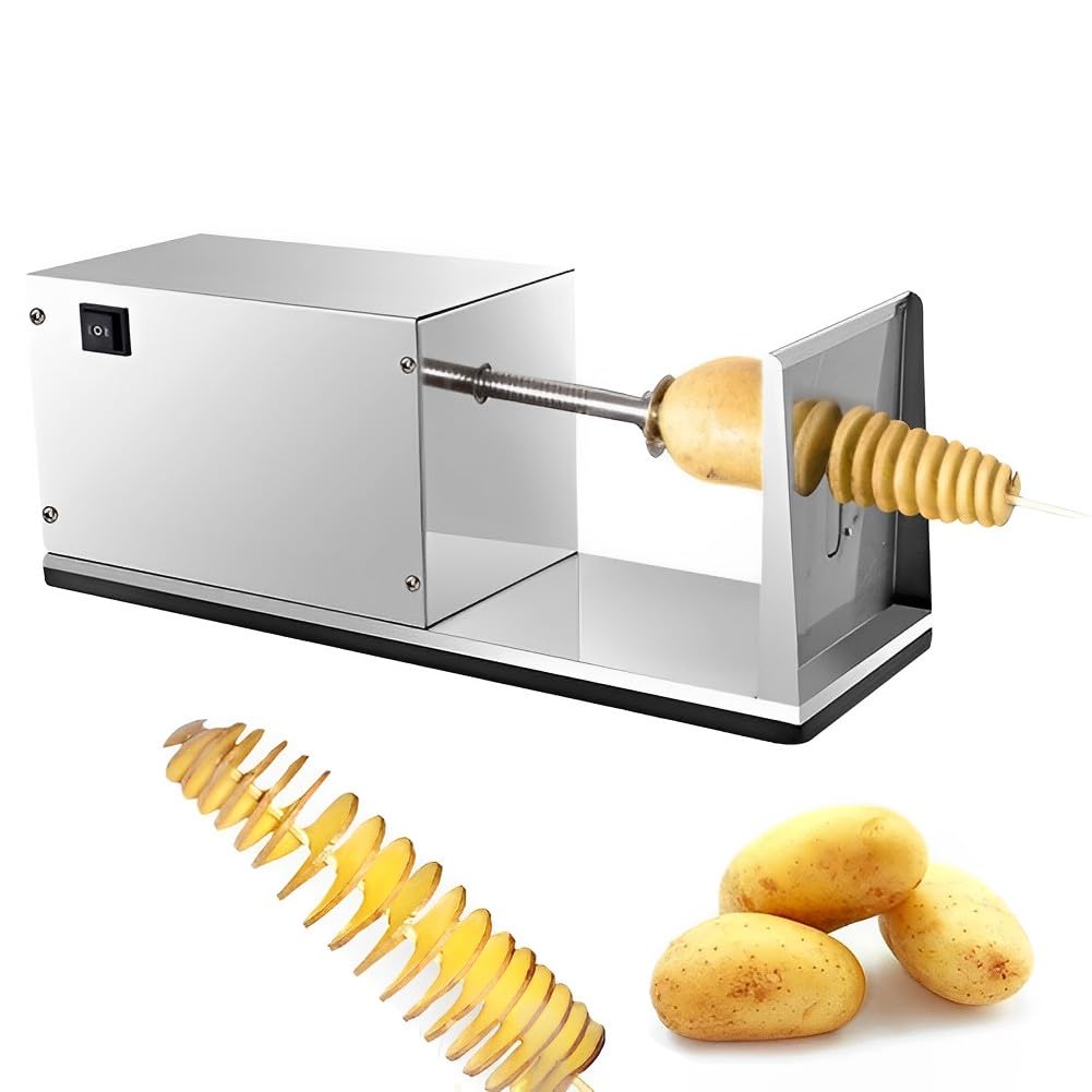 asdchZen Electric Tornado Potato Slicer, Automatic Stretch Potato Tower Machine, Commercial Stainless Steel Spiral Potato Cutting Machine For Fruit Potatoes Cucumber Carrots