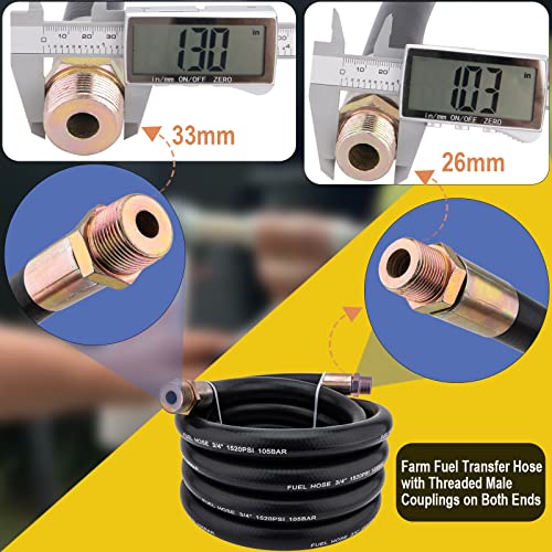 Fuel Transfer Hose, Fuel Hose 3/4" X 20' (6 M) , 3/4 Fuel Hose 20 Ft, Fuel Pump Hose 3/4 Inch, For Dispensing Diesel Fuel, Gasoline, Grease, Kerosene, Petroleum Oils - 3/4 Transfer Hose,Farm Fuel Hose #TOP2