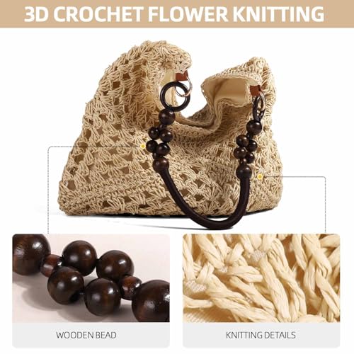 Bolso tejido crochet bohemio para mujer blanco miniatura 5