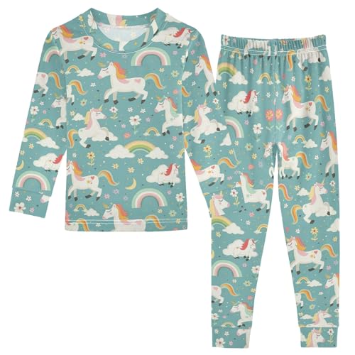 ODAWA Unicorn Rainbow Blue Long Sleeve 4T Tee and Pant 2-piece Pj Set Clothes Fall/Winter