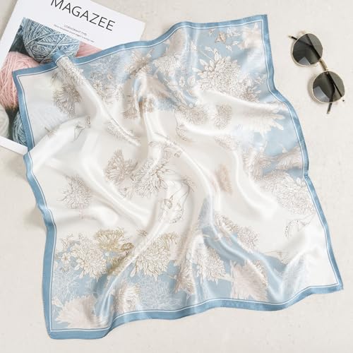 100% Mulberry Silk Scarves for Women Lightweight 21"x21" Square Scarf Small Neckerchief Women Printed Head Wrap4