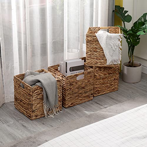 Jcld&Yo9 Foldable Handwoven Water Hyacinth Storage Baskets Wicker Cube Baskets Rectangular Laundry Organizer Totes,Set Of 4 Pcs,12X12X12Inch #TOP2