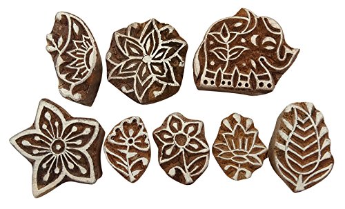 Decorative Hand Carved Printing Block Pattern Textile Wood Stamp Lot Of 8 Pieces #TOP4