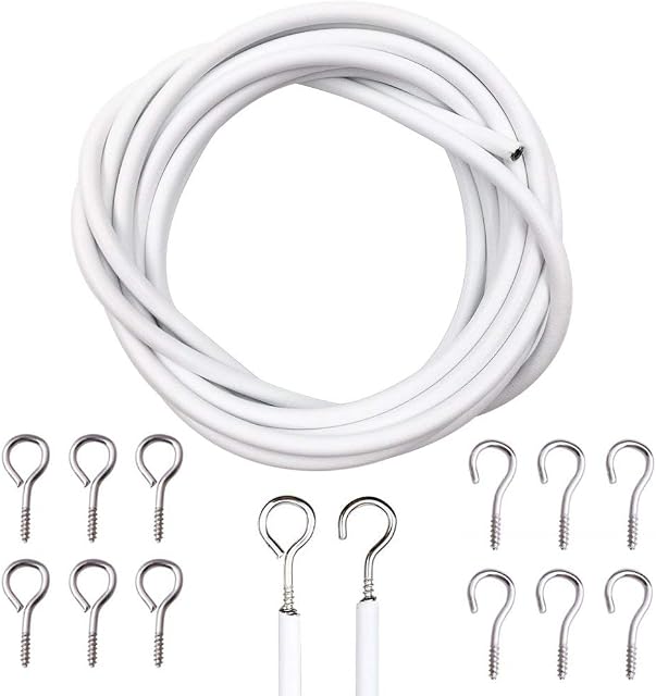 Net Curtain Wire and Hook Set - 3 Metre Curtain Wire Kit Includes 6 Eyes & 6 Hooks - Voile Wire Cable, Cut to Size, Perfect for Hanging Net Curtains & Pictures