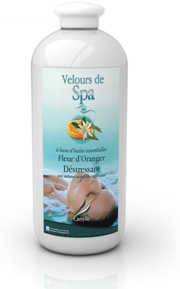 Velours de Spa Orange Blossom – Fragrances made from 100% Pure and Natural Essential Oils for Spas or Jacuzzis – De-stressing with sweet and captivating aromas – 1000ml