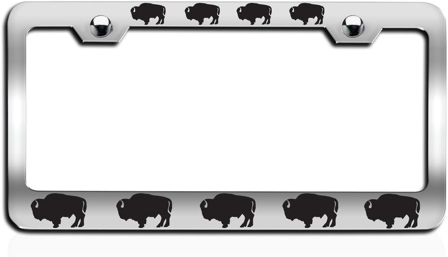 Makoroni - Bisons Logo Chrome Steel License Plate Frame, License Tag Holder