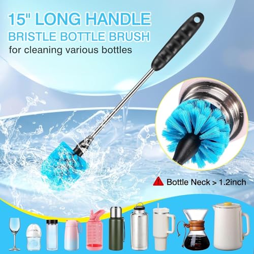 Image of KBZONE 3Pcs Bottle Cleaner Brush Set, 15 inch Long Handle Washing Baby Bottle Cleaning Brushes for Narrow Neck Water Bottles Tumblers Straws Coffee Mugs Sport Bottles Flasks and Thermos Lid Cup Brush