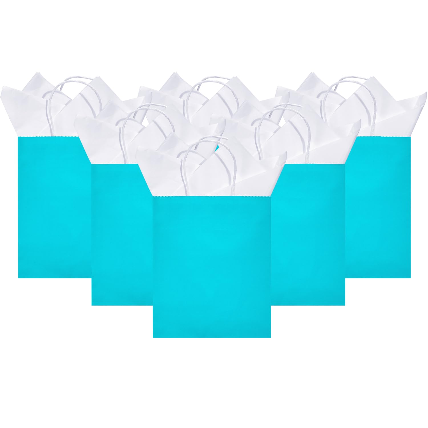 DjinnGlory 24 Pack Medium Size Teal Blue Paper Gift Bags with Handles 10x8x4 Inch and 24 Tissue Paper for Birthday Wedding Baby Bridal Shower Party Favors, Merchandise Shopping Bags