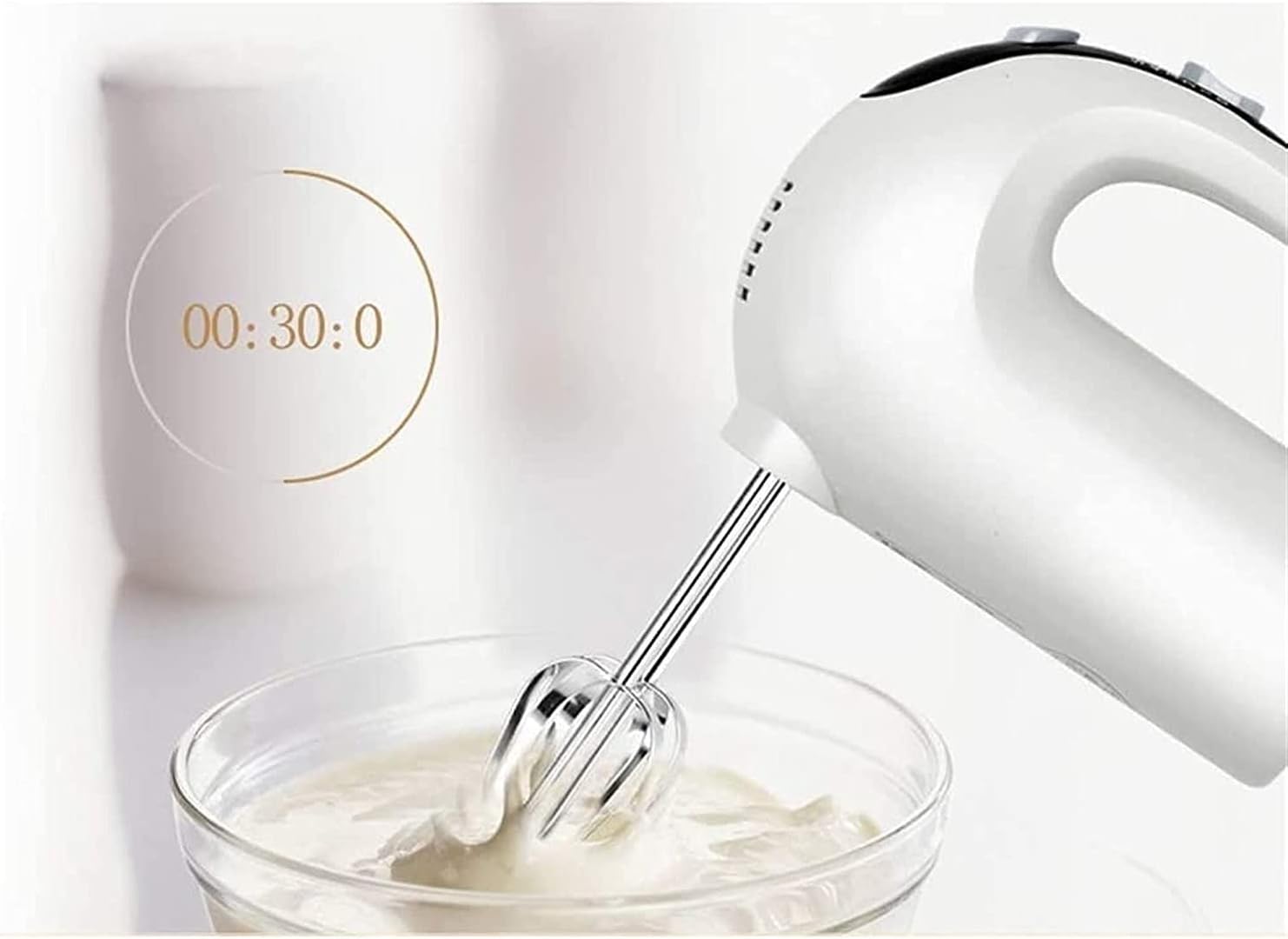 Hand Mixer Electric 5 Speed 125W Turbo with 4 Stainless Steel Accessories for Easy Whipping Mixing Cookies Cream Dough (White)