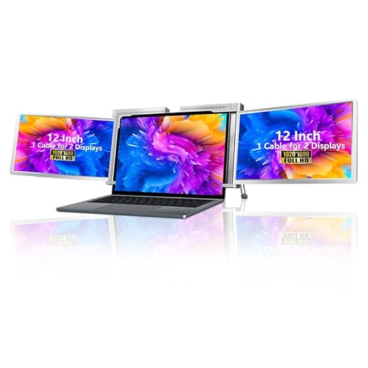 Monitor Portátil Triplo de 12 Polegadas, Full HD 1080P Portátil Monitor Extensor de Tela Dupla para Laptop de 13,3 a 16,1 pol.