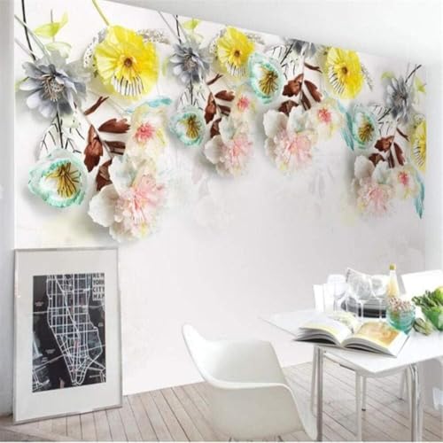 Papel pintado pared premium con textura de seda y diseño floral tridimensional 4