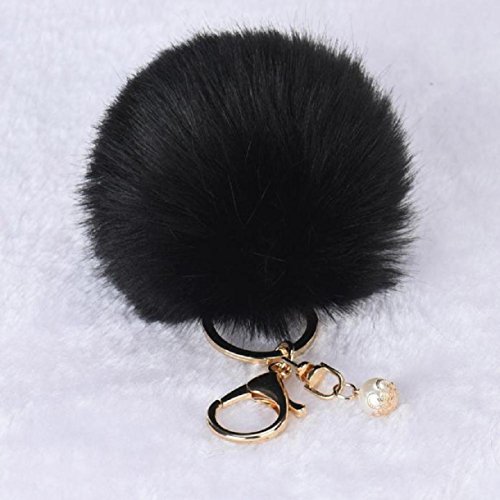 Lookatool Rabbit Fur Ball Keychain Bag Plush Car Key Ring Car Key Pendant (Black) #TOP2
