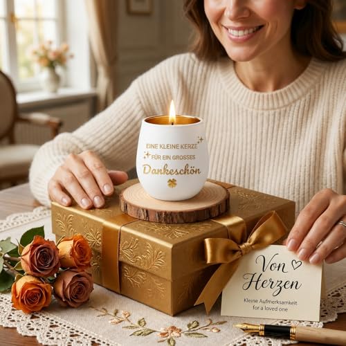 Dankeschön Geschenke für Frauen und Männer, Windlicht Glas Teelichthalter, Elegantes Glückslicht mit Spruch, Perfektes Danke Geschenk für Mama, Lehrerin, Kollegin, Geburtstag und Mehr