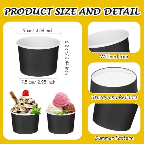 Image of Nuenen 100 Pcs 8 oz Summer Ice Cream Paper Cups Bulk Disposable Dessert Cups Solid Color Paper Dessert Bowls for Snack Sundae Spring Party Favors Ice Cream Bar Supplies (Black)