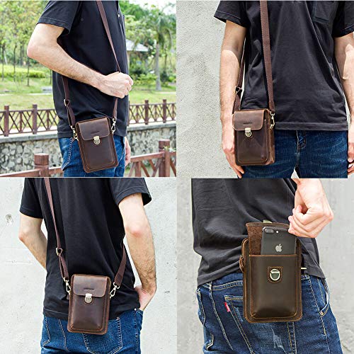 Hiram Genuine Leather Men's Crossbody Phone Bag Hip Bum Pack Pouch Retro Small Shoulder Messenger Purse Waist Belt Bag with Card Slots & Adjustable Strap by Hiram - Used condition - Image 6