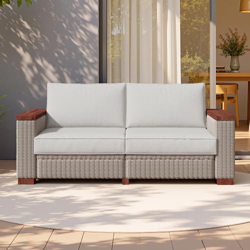 PaPaJet Outdoor Loveseat Patio Sofa, Wicker Couch with Solid Armrests