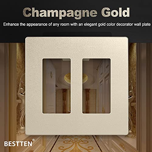 [5 Pack] Bestten Signature Champagne Gold Dimmer Light Switch With Screwless Wall Plate, Single Pole Or 3-Way, Compatible With Dimmable Led, Cfl, Incandescent And Halogen Bulb, 120Vac, Ul Listed #TOP6