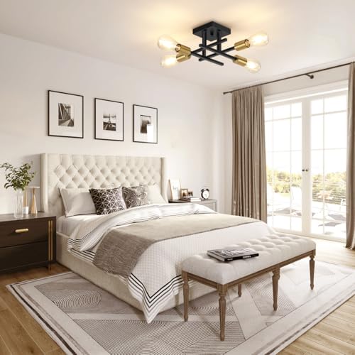 4-Lights Sputnik Chandelier Modern Semi Flush Mount Ceiling Light for Bedroom Lighting, Industrial Kitchen Light Fixture Ceiling Mount for Dining Room Hallway Living Room(Black with Gold) - Image 6