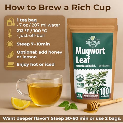 Image of 100 Bags Dried Mugwort Tea Mugwort Herb Dried Tea (Dried Artemisia Vulgaris Herb) - 100 Count 1.5g Bags Artemisa