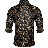 DiBanGu Herren Seiden Paisley Dresshemden, Langarm Button Up，Schwarz Gold，L ...