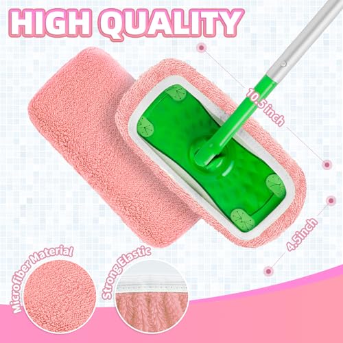 Nicemiya 8 Pack Reusable Mop Pads Compatible with Swiffer Sweeper, Coral Fleece Washable Swiffer Mop Pads, Dry & Wet Sweeping Mopping Cloths (Pink, Not Included Mop) — view 3