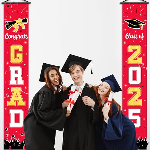 Image of KatchOn, Large 2025 Grad Door Banner - 72x12 Inch | Congrats Grad Banner 2025 for Red Graduation Decorations 2025 | Nursing Graduation Party Supplies Door Sign | graduation Decorations 2025 Red