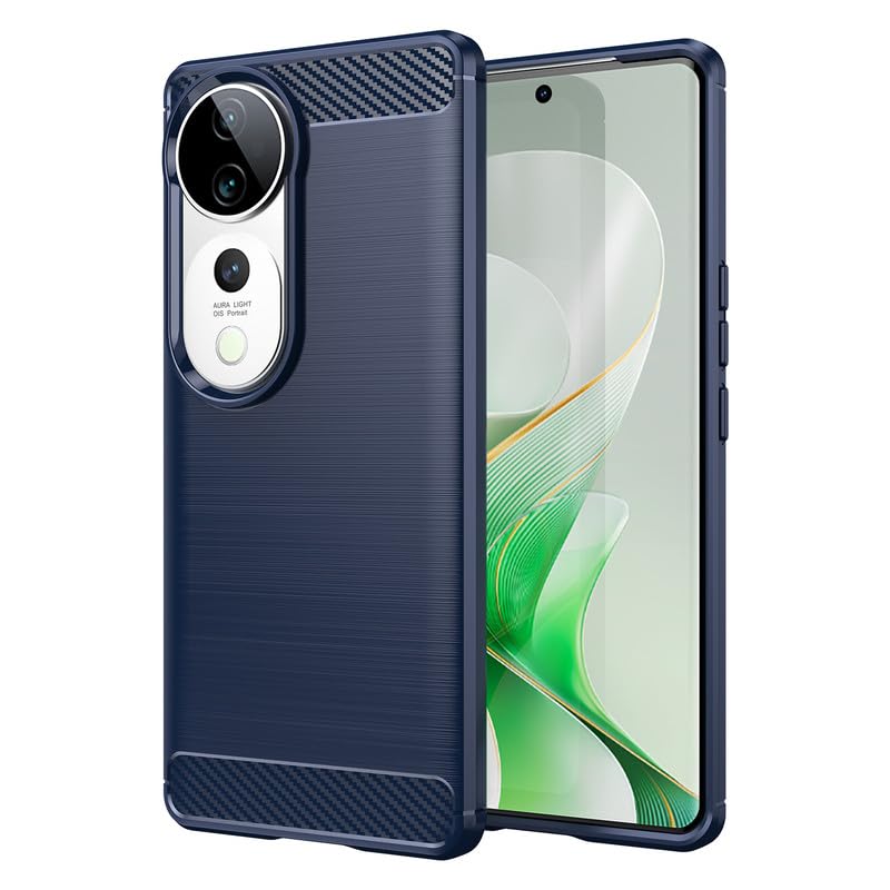 Image of Hybrid Carbon Fiber Back Case for Vivo V40, V40 Pro, T3 Ultra 5G (Blue)