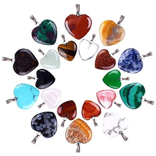 Outus 20 Pieces Heart Shape crystal Stone Pendants Chakra Beads DIY Crystal Charms, 2 Different...