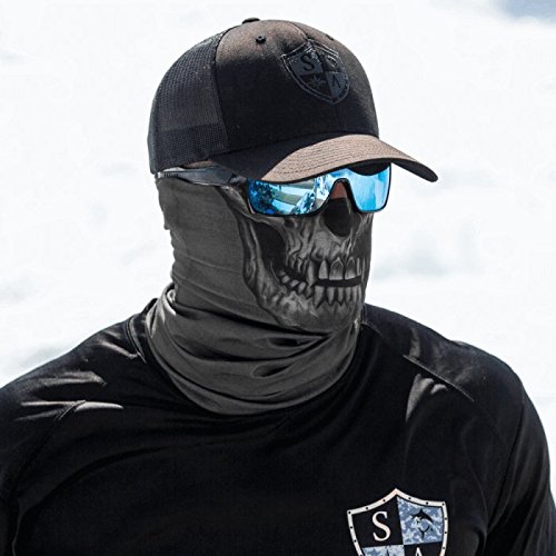 SA Fishing Face Shield Halstuch - viele verschiedene Designs - Multifunktionstuch Schutzmaske Totenkopf Schal Gesichtsmaske Sturmhaube Bandana Ski Motorrad - Grey Skull