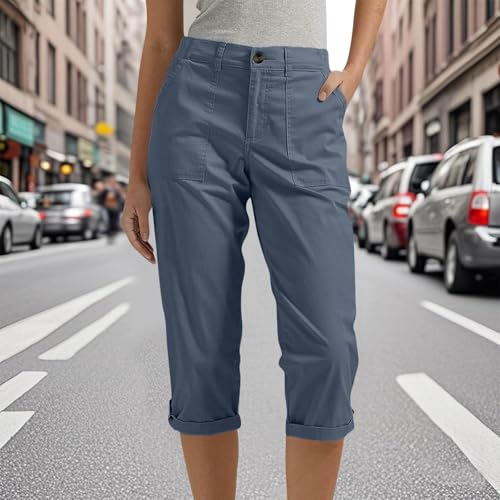 Womens Cargo Capris Stretchy Business Casual Chino Capri Work Pants Rolled Hem Summer Trousers Outdoor Dress Slacks2