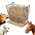 2 in 1 Wall Mount Hay Feeder, Silver Long Livestock Hay and Grain Rack, Easy Install Hay Rack for Goats, Sheep, Horses Hanging Indoor/Outdoor (Silver)