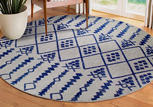 Image of Leick Home Cusp Outdoor Area Rug, 5'3 inch Round, Gray, Blue