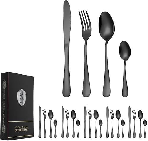 Silverware Set,24-Piece Cutlery Set for 6 Including Knife Fork Spoon and Storage Box,Mirror Polished Dishwasher Safe Home Restaurant