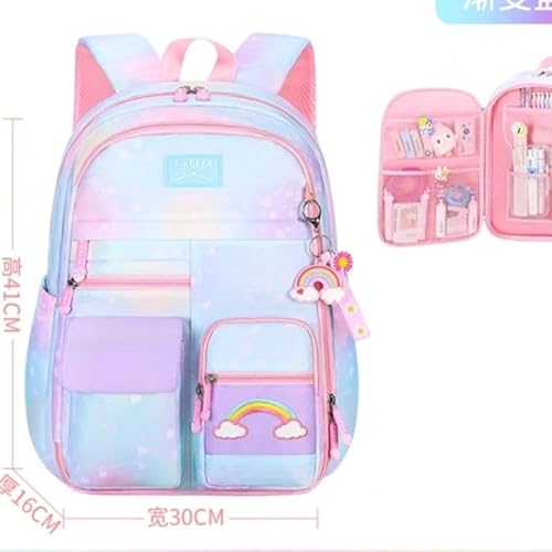 Mochila Infantil Escolar Arco-íris Impermeável Menina Grande Capacidade … (AZUL)