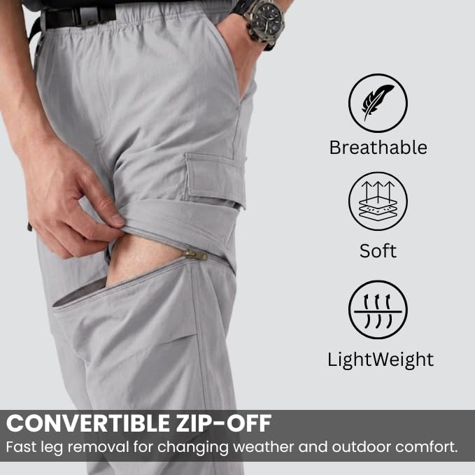 Image of GRECIILOOKS Mens Cotton Cargo Pant Casual Convertible Trousers Lower for Men 6 Pocket Drawstring Waist