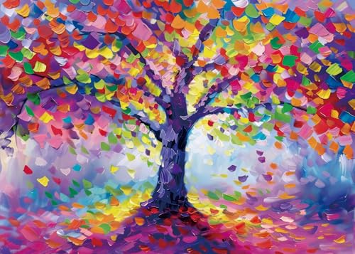Colorful Tree of Life Puzzle for Adult 1000 Piece, Rainbow Painting Tree Jigsaw Puzzle, Gradient Art Puzzle for Home Decor