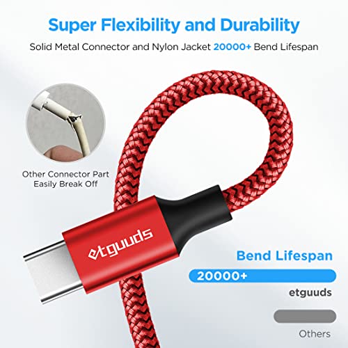 etguuds USB to USB C Cable 2ft, 2-Pack USB A to Type C Charger Cord Fast Charging for Samsung Galaxy A17 A16 A15 A26 A36 A56, S25 S24 S23 S22 S21 S20 S10 Note 20, for iPhone 17 16 15, Moto, Red by etguuds - Image 6