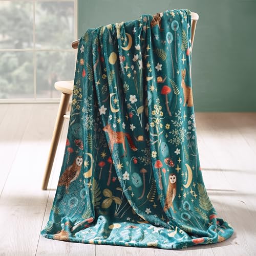 Catherine Lansfield Couverture Polaire Douillette Motif Animaux du crépuscule enchanté Vert forêt 130 x 170 cm