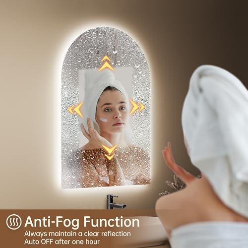 OUMUSU Arched Backlit Mirror Bathroom 20"x30"- Frameless LED Bathroom Mirror with Lights, Fogless, Dimmable, 3 Color Changing, Shatterproof, Touch Sensor by OUMUSU - Image 2