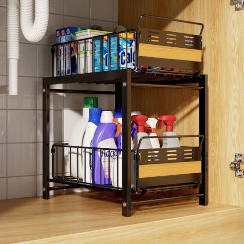 Image of TAILI Under Sink Organizer and Storage, 2 Tier Pull Out Cabinet Organizer Slide Out Sink Shelf for Kitchen Bathroom for Kitchen Bathroom Cabinet