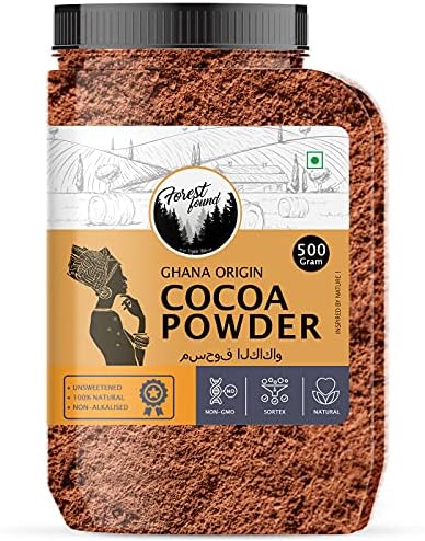 Forest Found 100% Pure & Natural Unsweetened Dark Cocoa Powder for Cake and Chocolate Making (500 Gm)