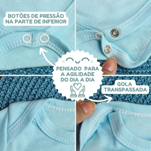 Kit 6 Peças Body Bebe M/Longa E Mijão Bordado Bichinho Menino (Menino, G)