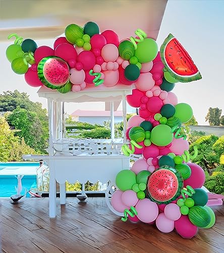 Summer Fruit Watermelon Party Decorations Balloon Arch Garland Kit Red Green Pink With Watermelon Mylar Balloons For One In A Melon Theme Birthday Party Decorations