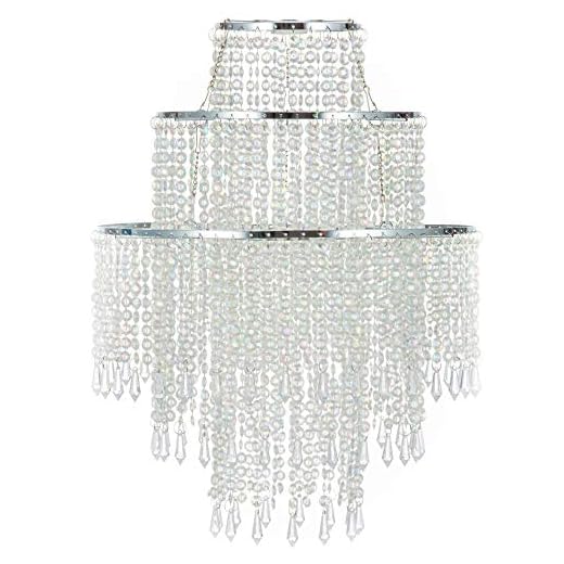 Waneway Ljuskrona lampskärm för taklampa med hängande lampa, enkel passform kristalllampa lampskärm för sovrum, vardagsrum, hall, bröllop eller festdekoration, diameter 32 cm, 3 nivåer, klar