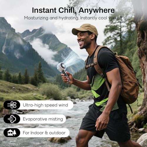 Misting Portable Handheld Fan, Powerful Turbo Motor, 6000mAh Rechargeable Battery, Personal Mini Fans with 4 Strong Wind, Cooling Gadgets for Travel, Camping, Beach, Outdoor, Gifts for Women Men-Black by MACMORE - Image 5